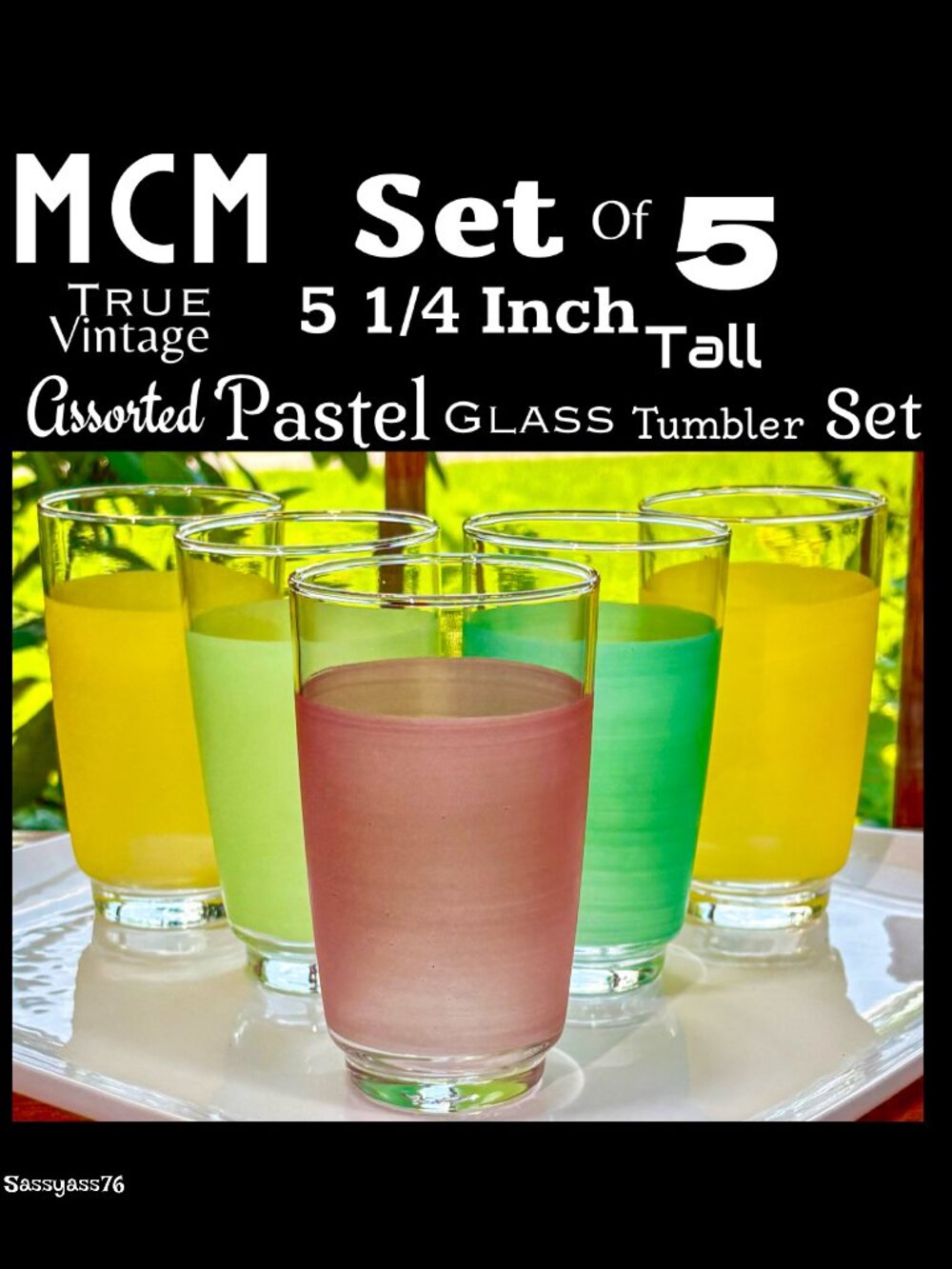 🆕VTG▪️MCM Set of Five 5.25" Tall Assorted Pastel Color Glass Tumblers